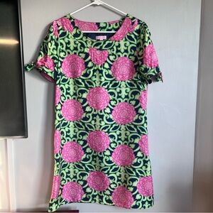 Lilly‎ Pulitzer Dasha Silk Shift Dress Hydrangea Print Pink Green Short Sleeve 8